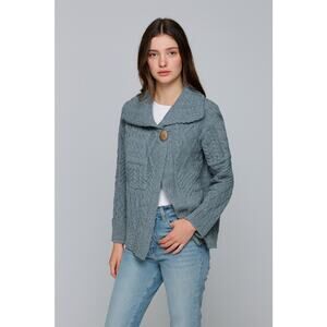 Aran Sweater Market Ireland Patchwork One Button Misty Marl Cardigan Sz M NWT